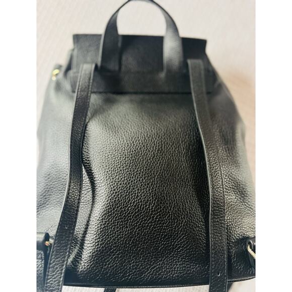 Barneys New York Black Leather Backpack Drawstring Flap Gold Hardware Lettering - Picture 6 of 16